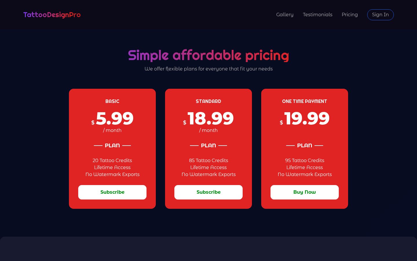 TattooDesignPro Pricing