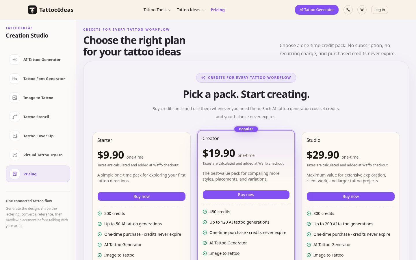 TattooIdeas Pricing