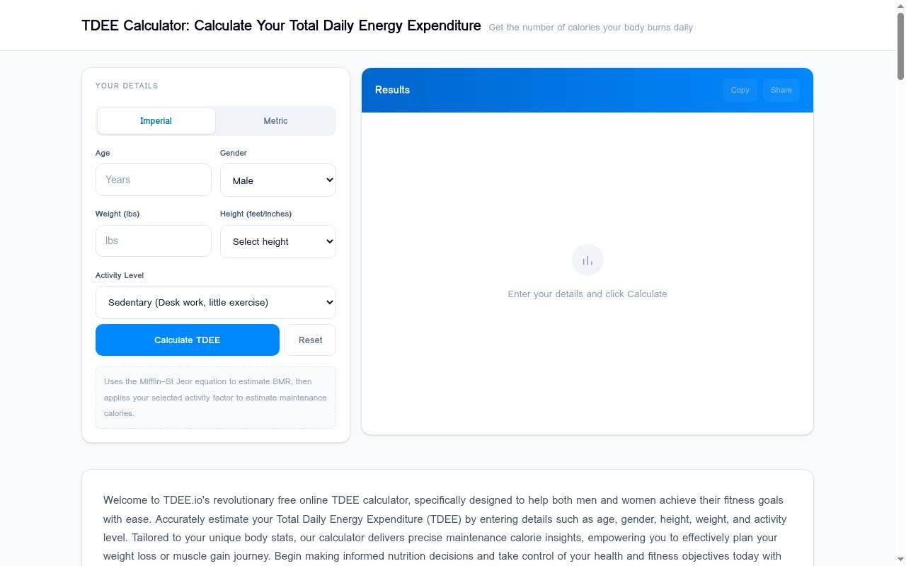 TDEE Calculator Homepage
