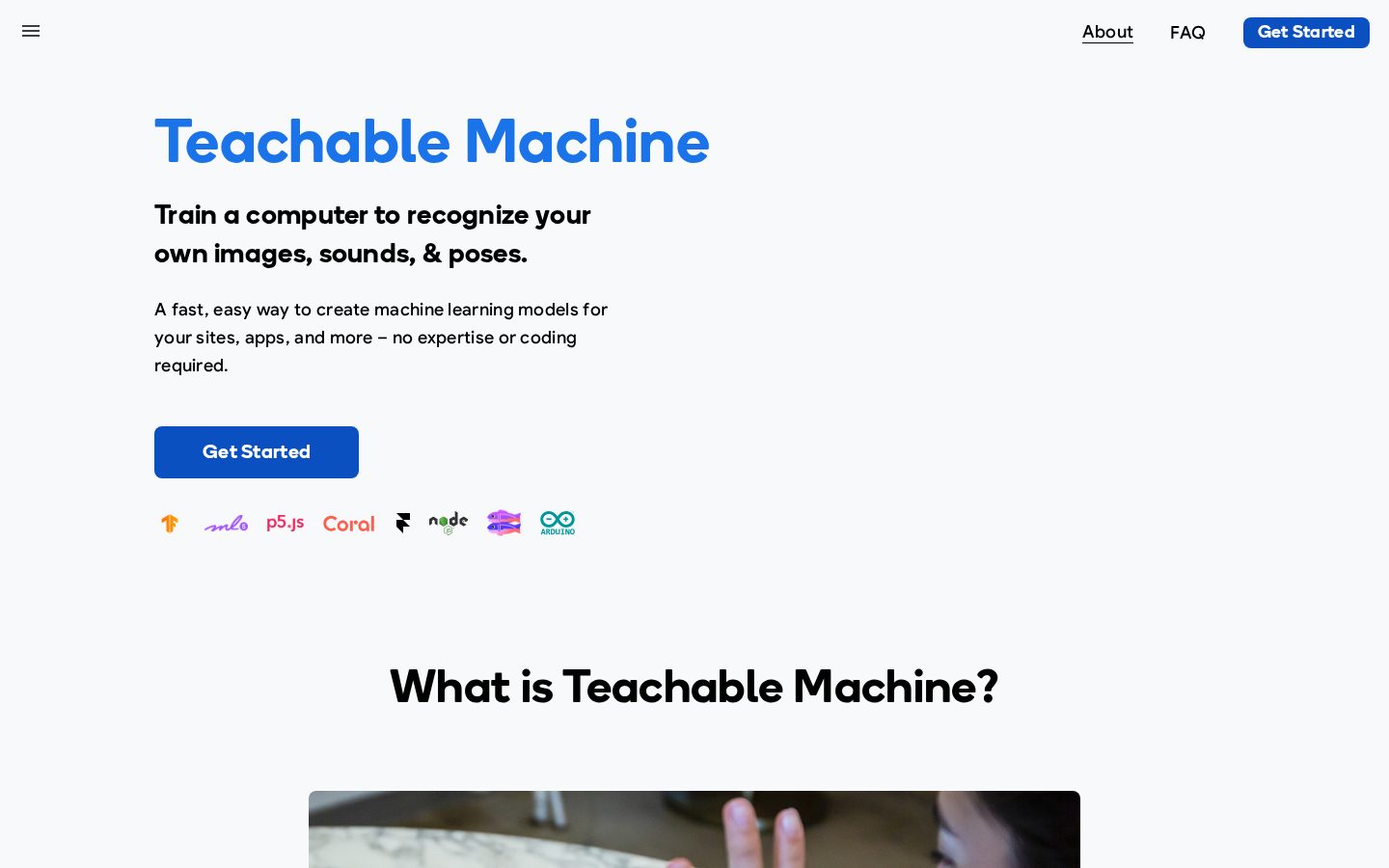 Teachable Machine Homepage
