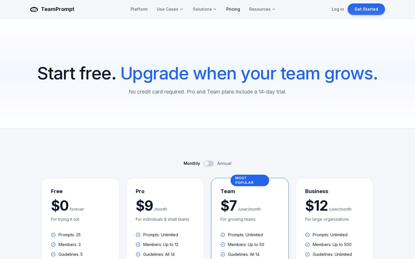 TeamPrompt Pricing