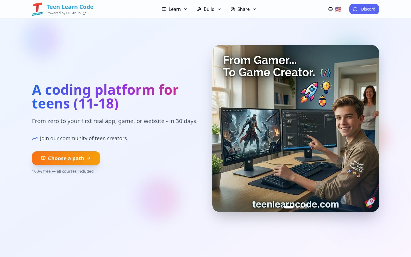 Teen Learn Code Homepage