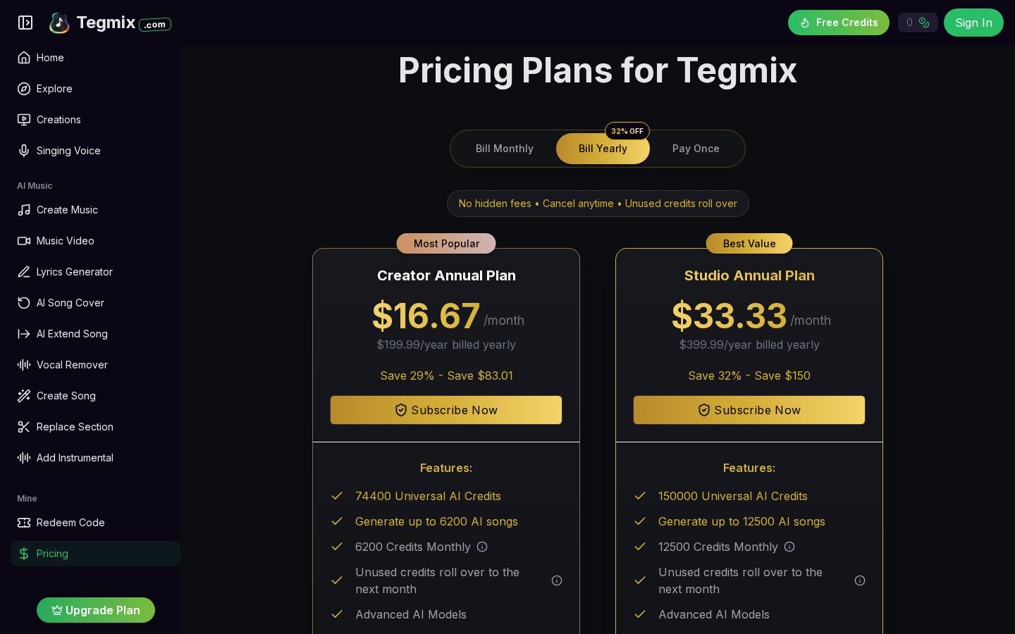 Tegmix Pricing