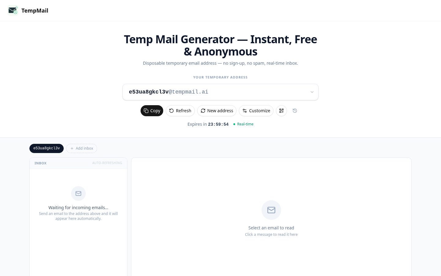 Temp Mail Generator Homepage