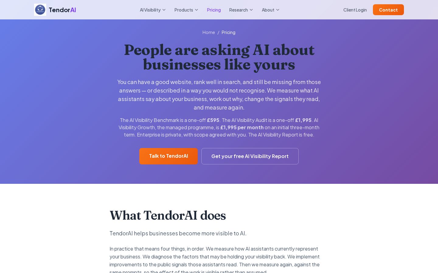 TendorAI Pricing