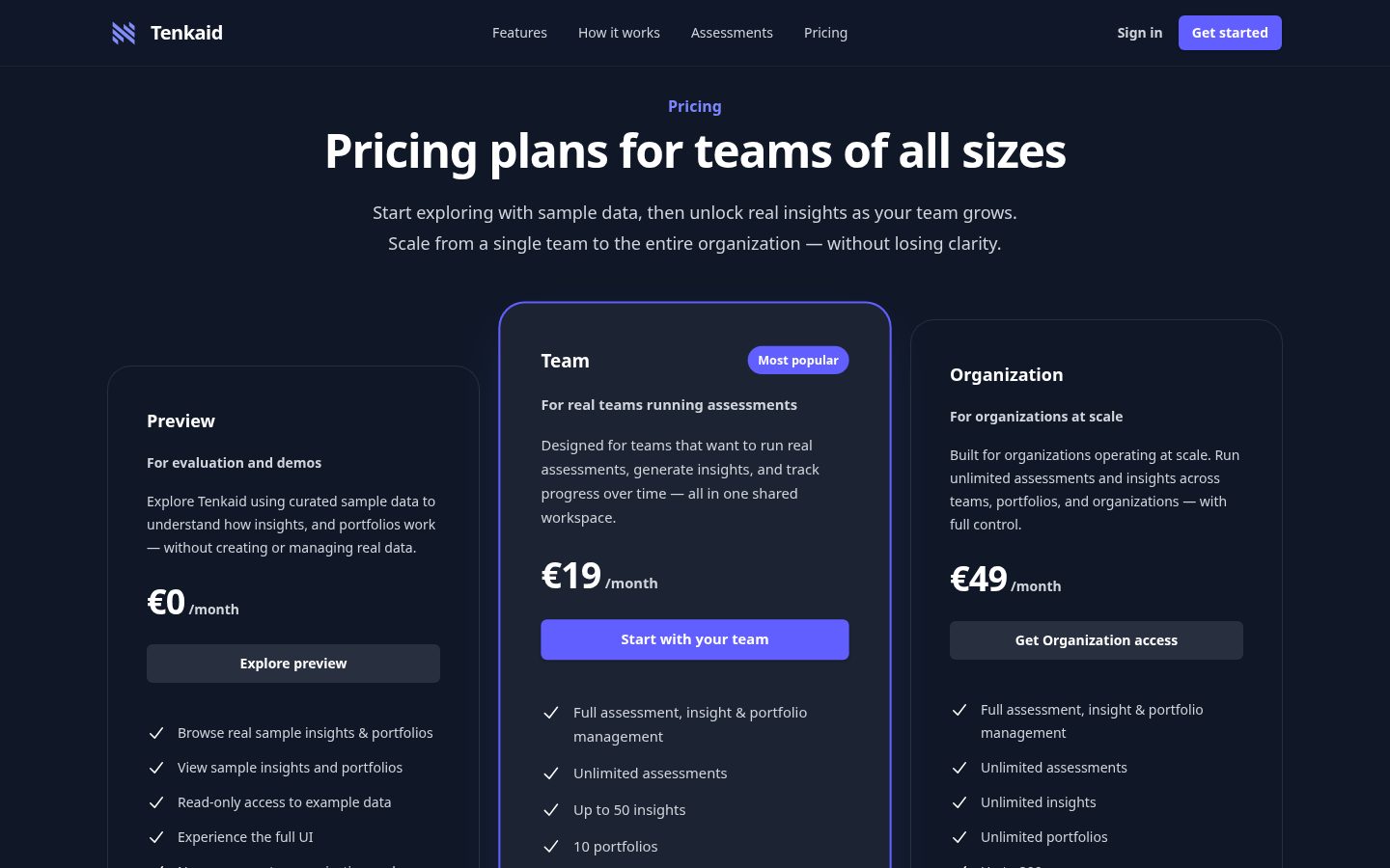 Tenkaid Pricing