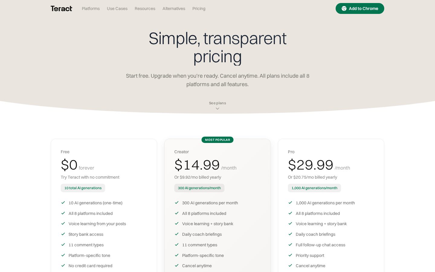 Teract AI Pricing