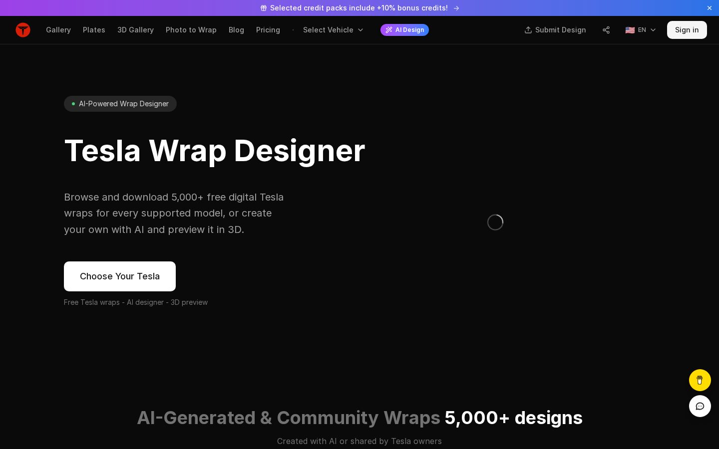 Tesla Wrap Designer Homepage