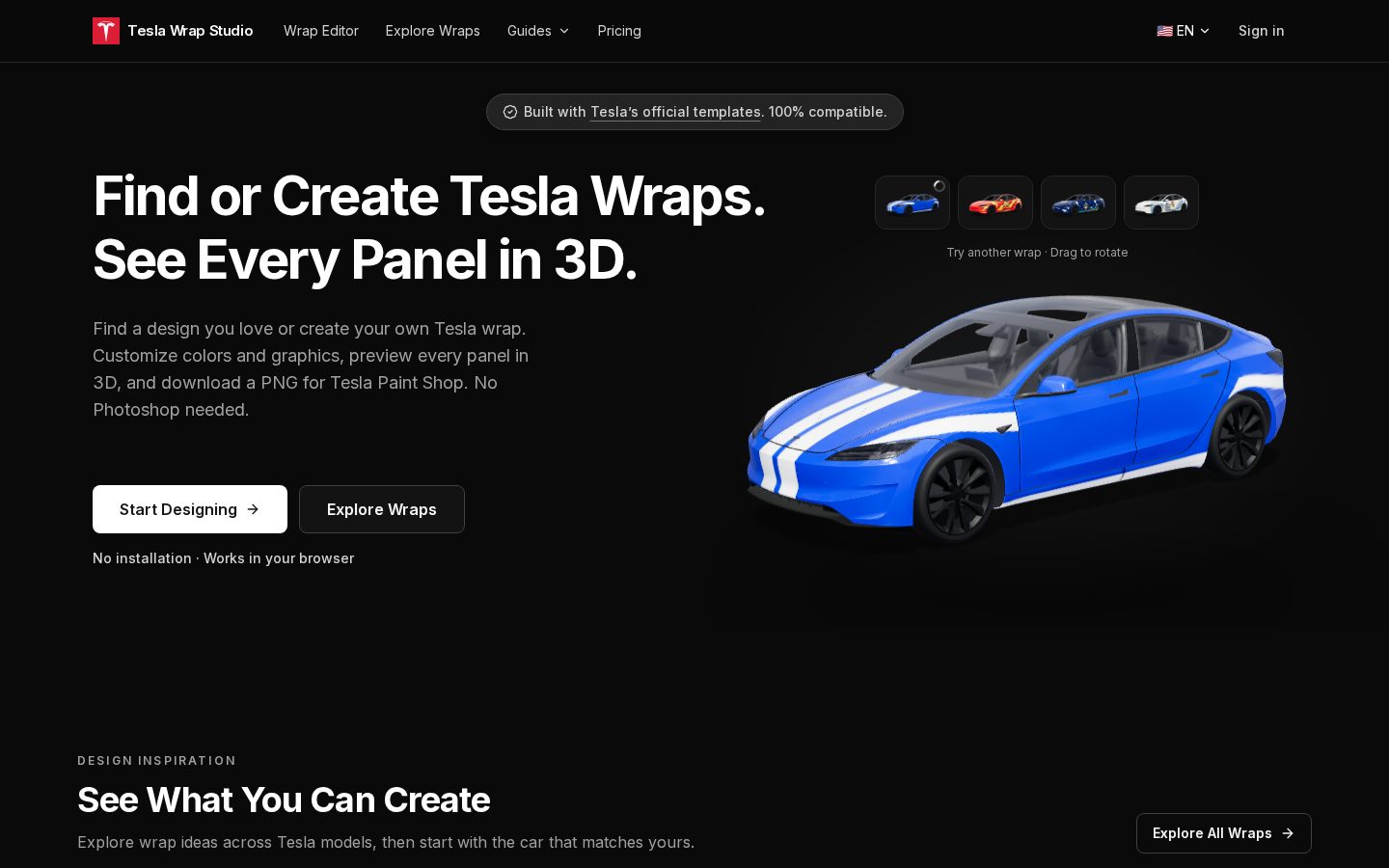 Tesla Wrap Studio Homepage