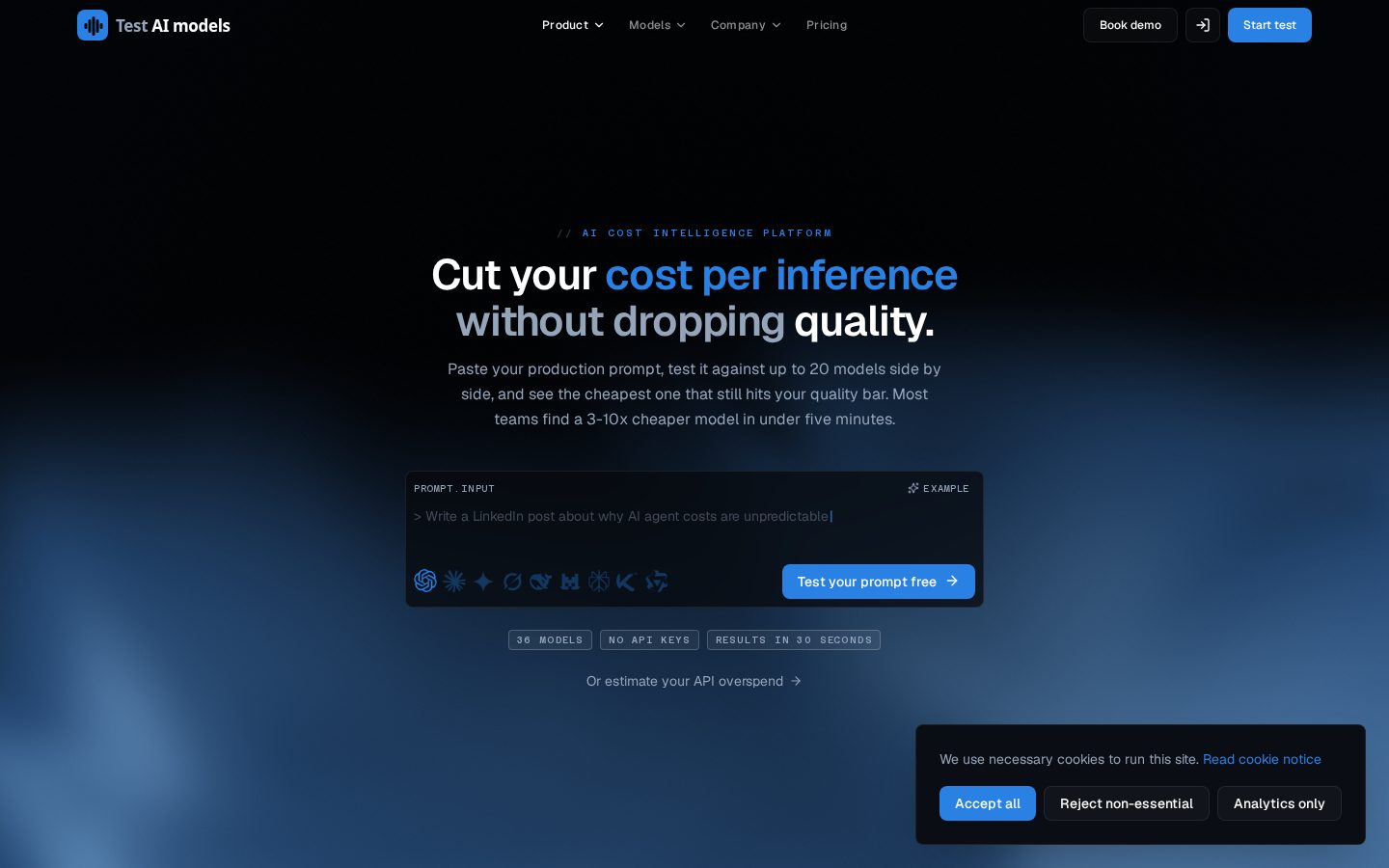 Test AI models Homepage