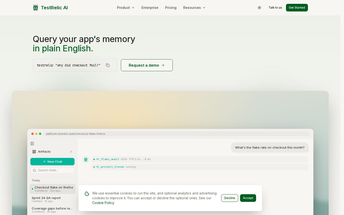 TestRelic AI Homepage
