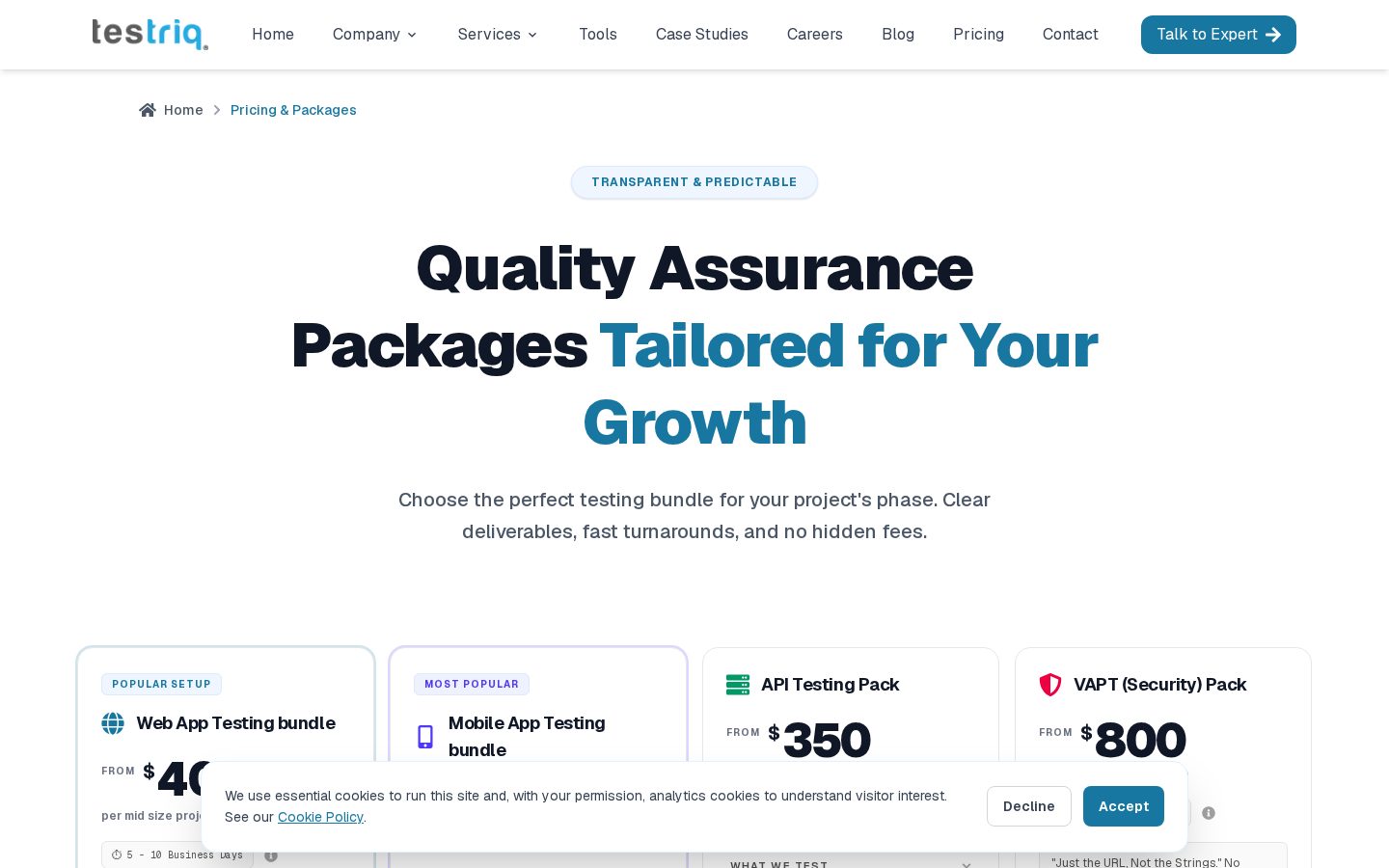 Testriq QA Lab Pricing