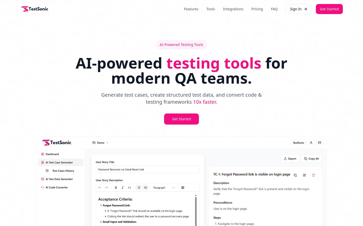 TestSonic Homepage
