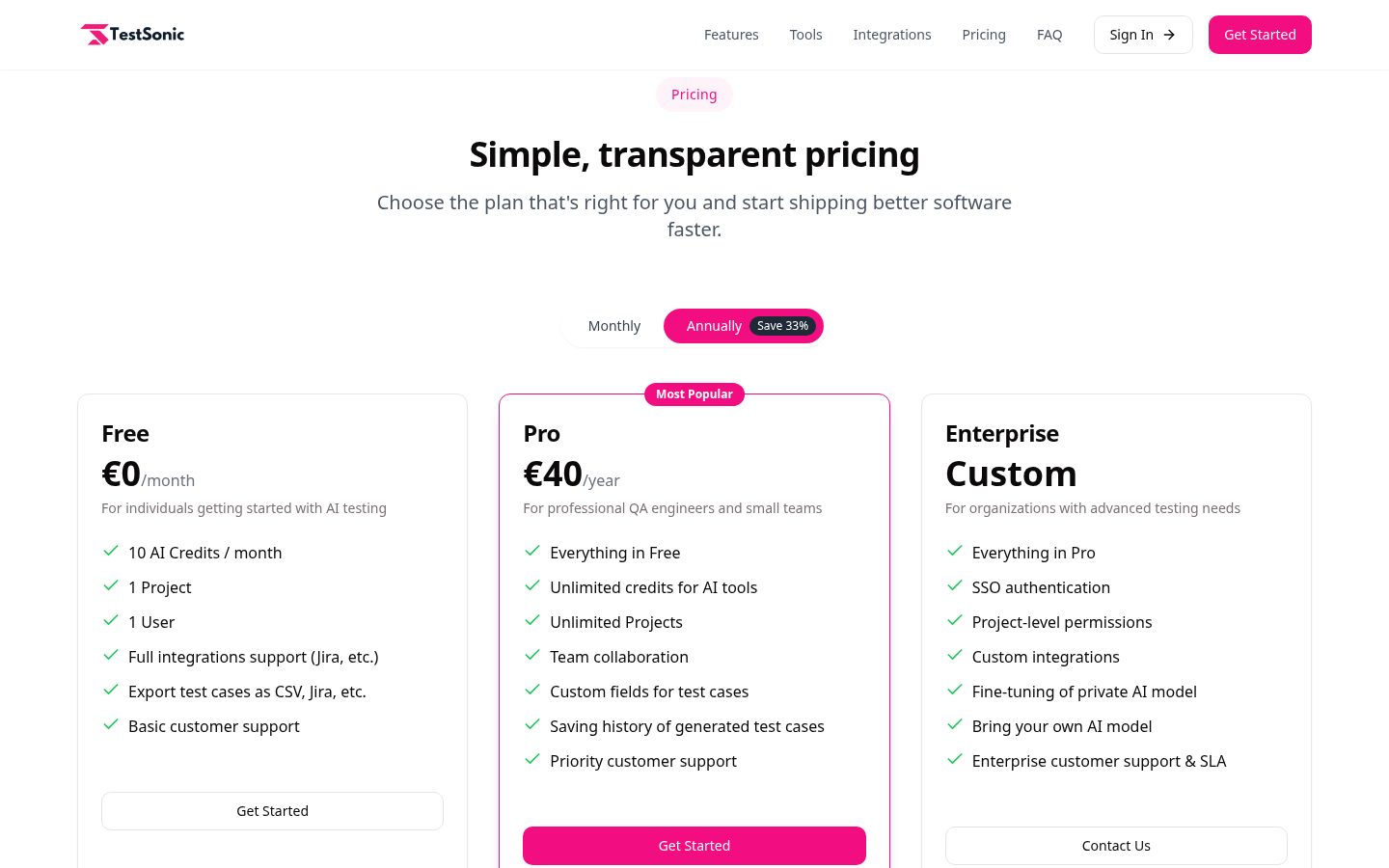 TestSonic Pricing