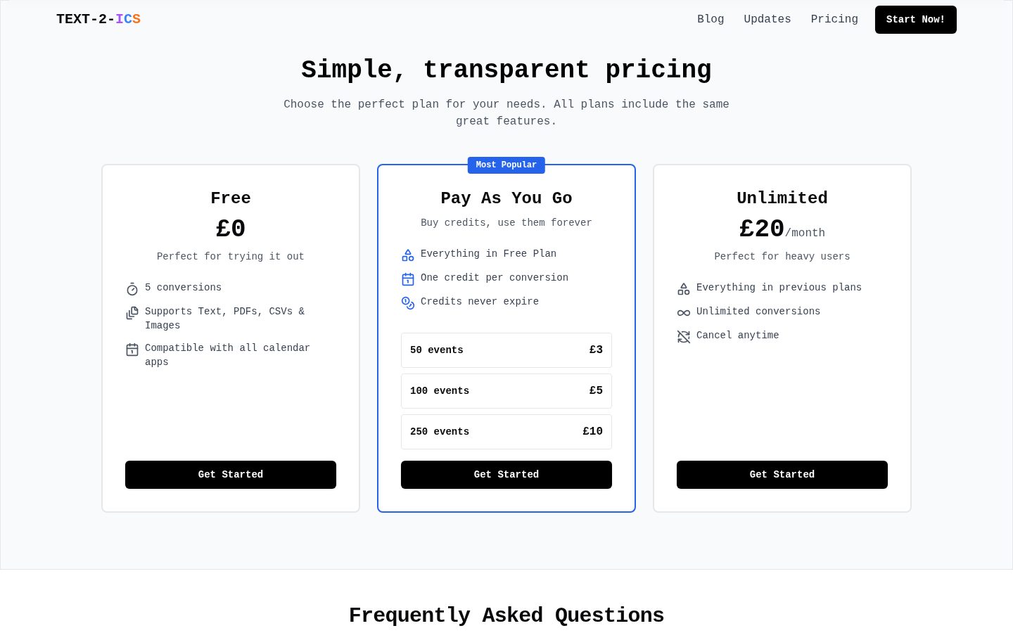 TEXT-2-ICS Pricing