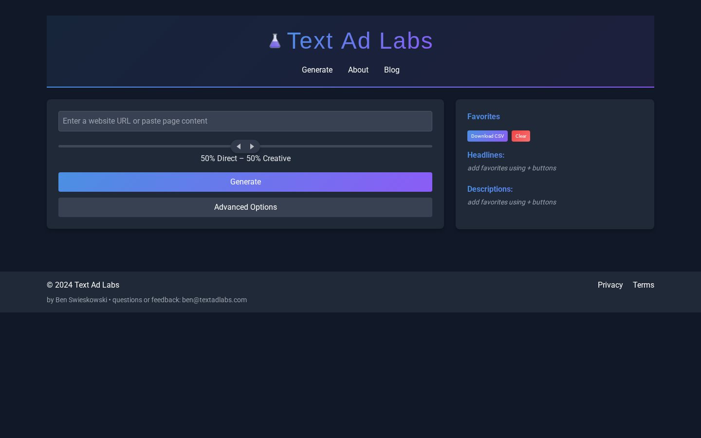 Text Ad Labs Homepage