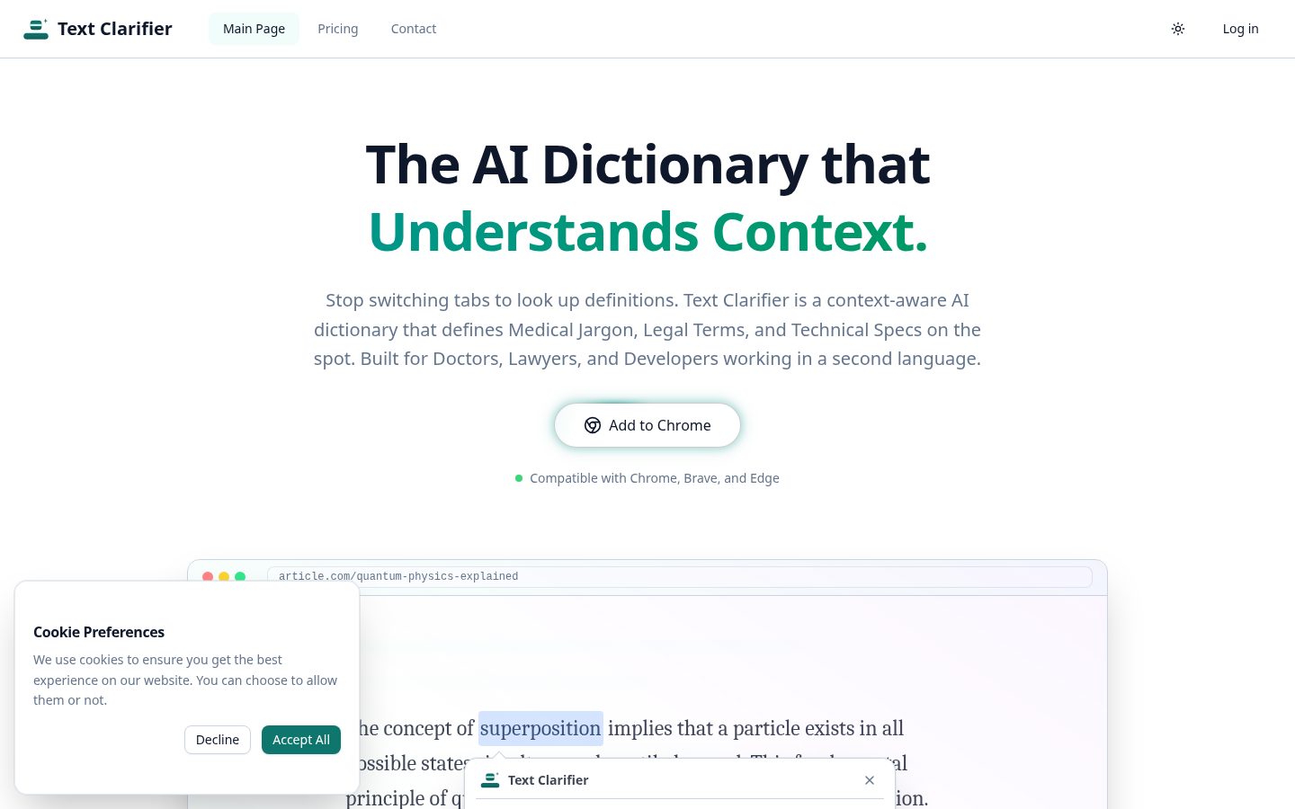 Text Clarifier AI for Chrome Homepage
