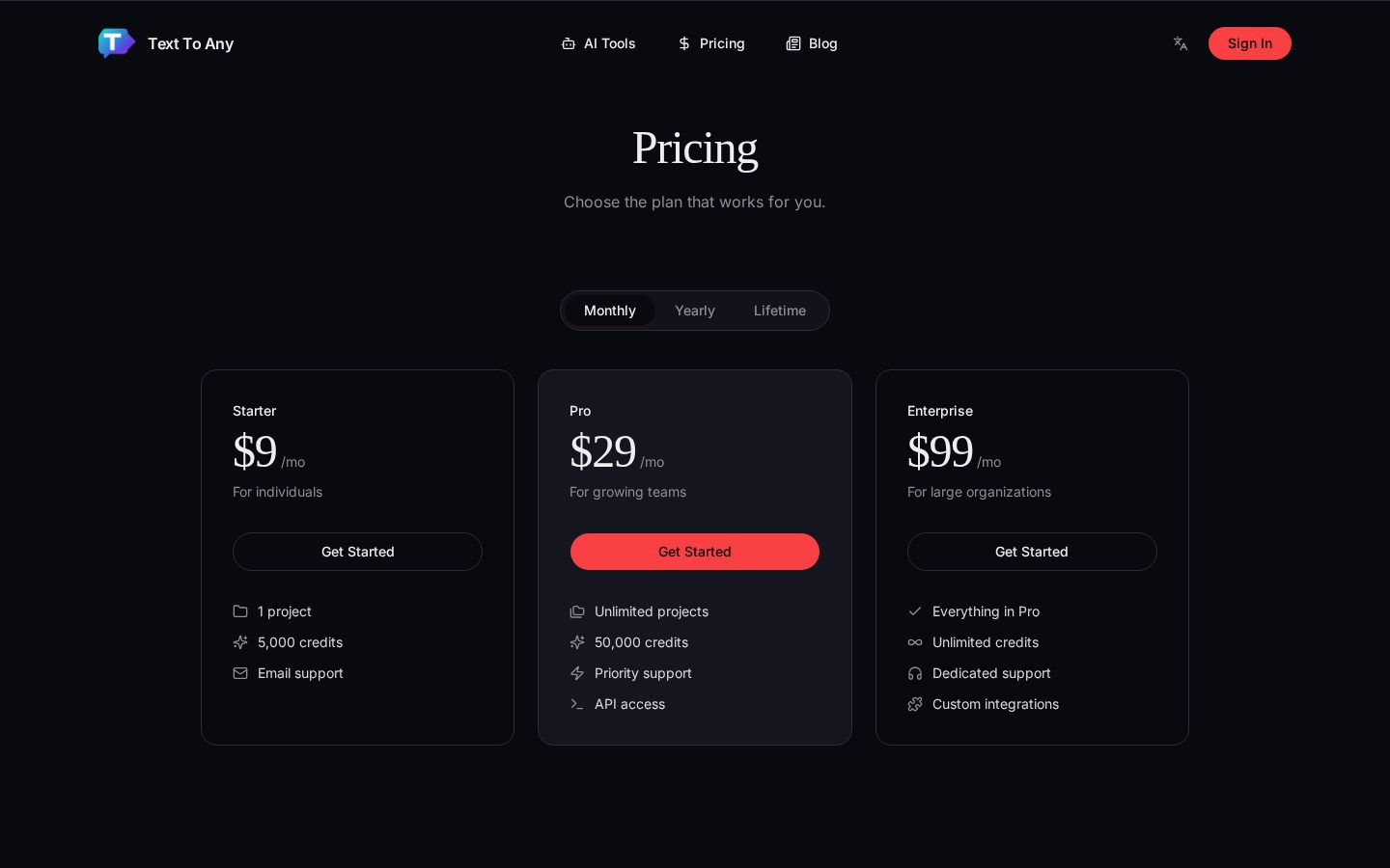 Text To Any Pricing
