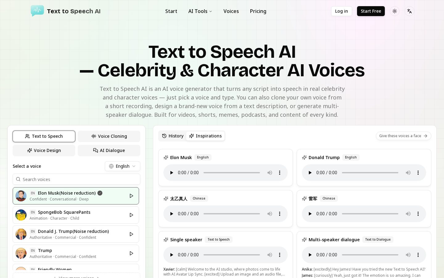 Text to Speech AI Homepage
