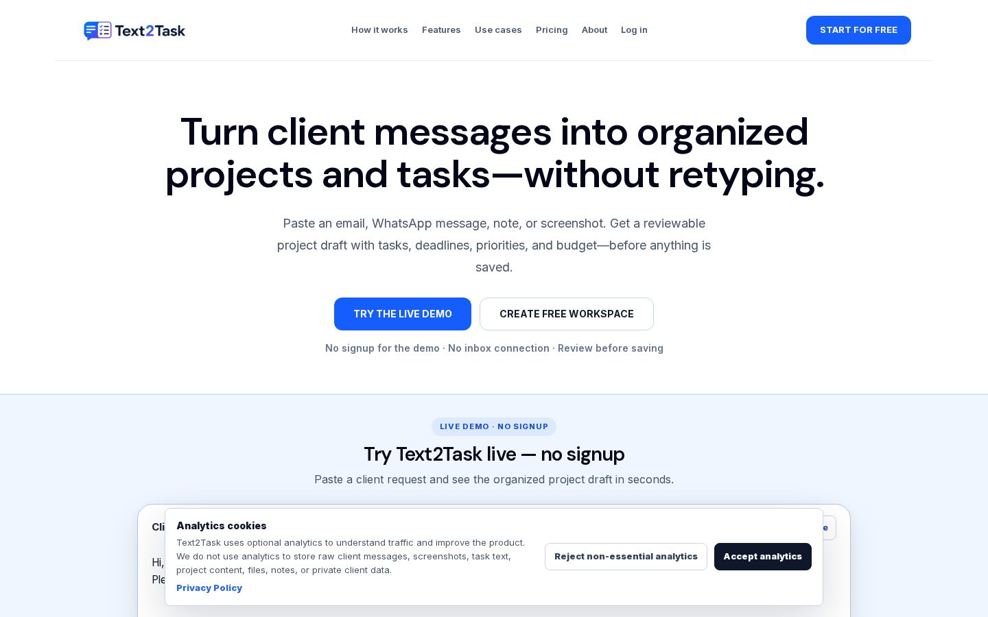 Text2Task Homepage
