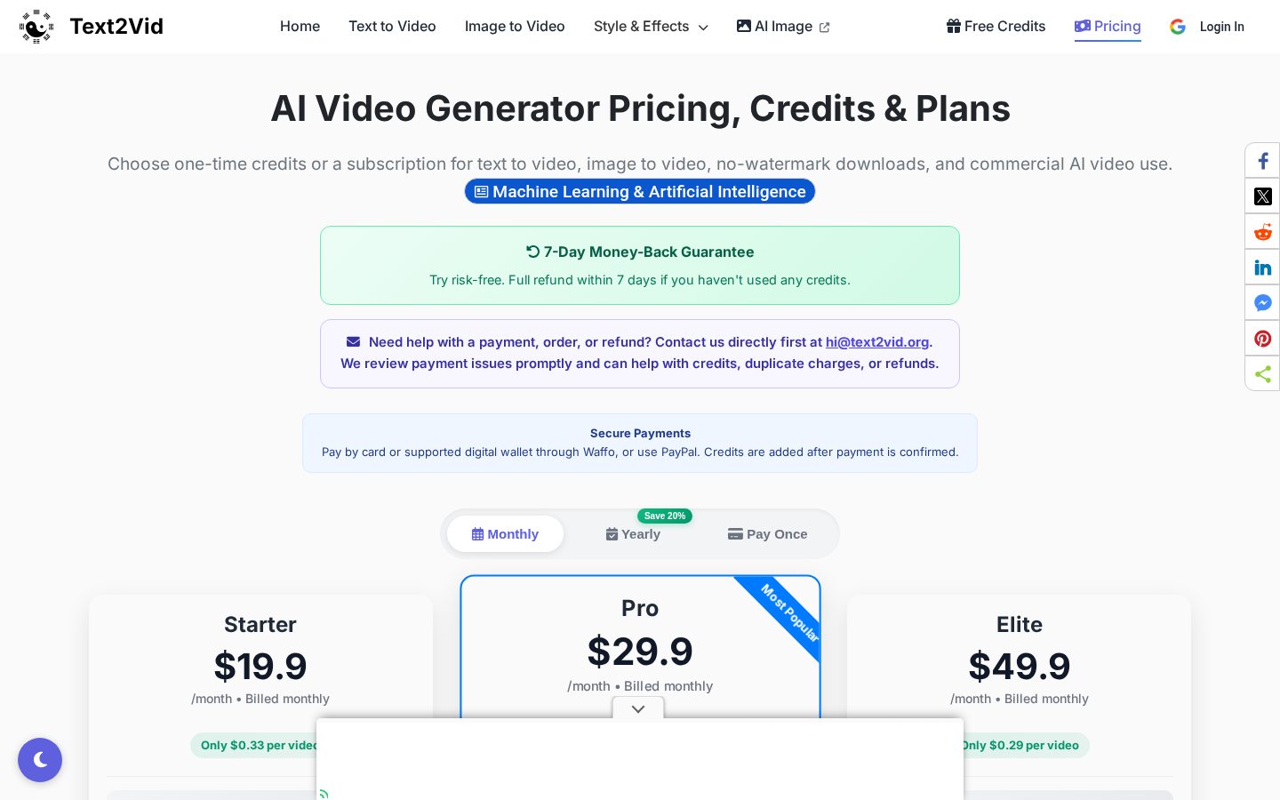 Text2Vid Pricing