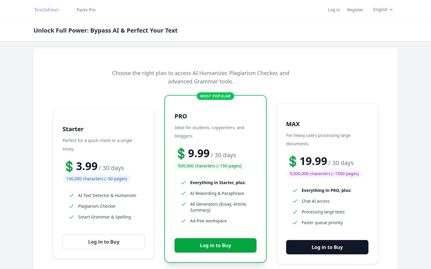 TextAdviser Pricing