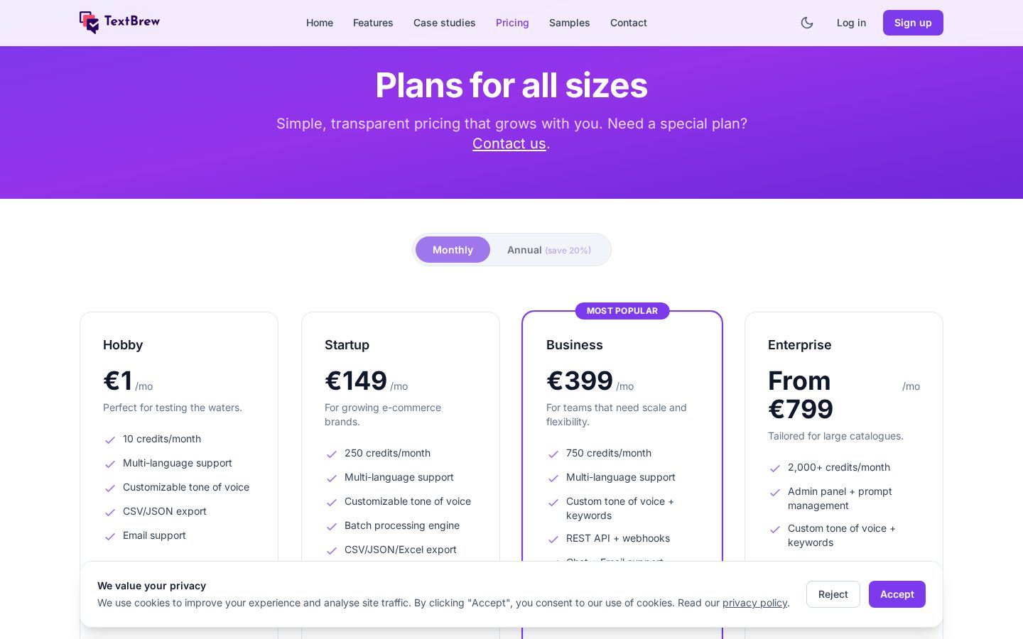 TextBrew Pricing