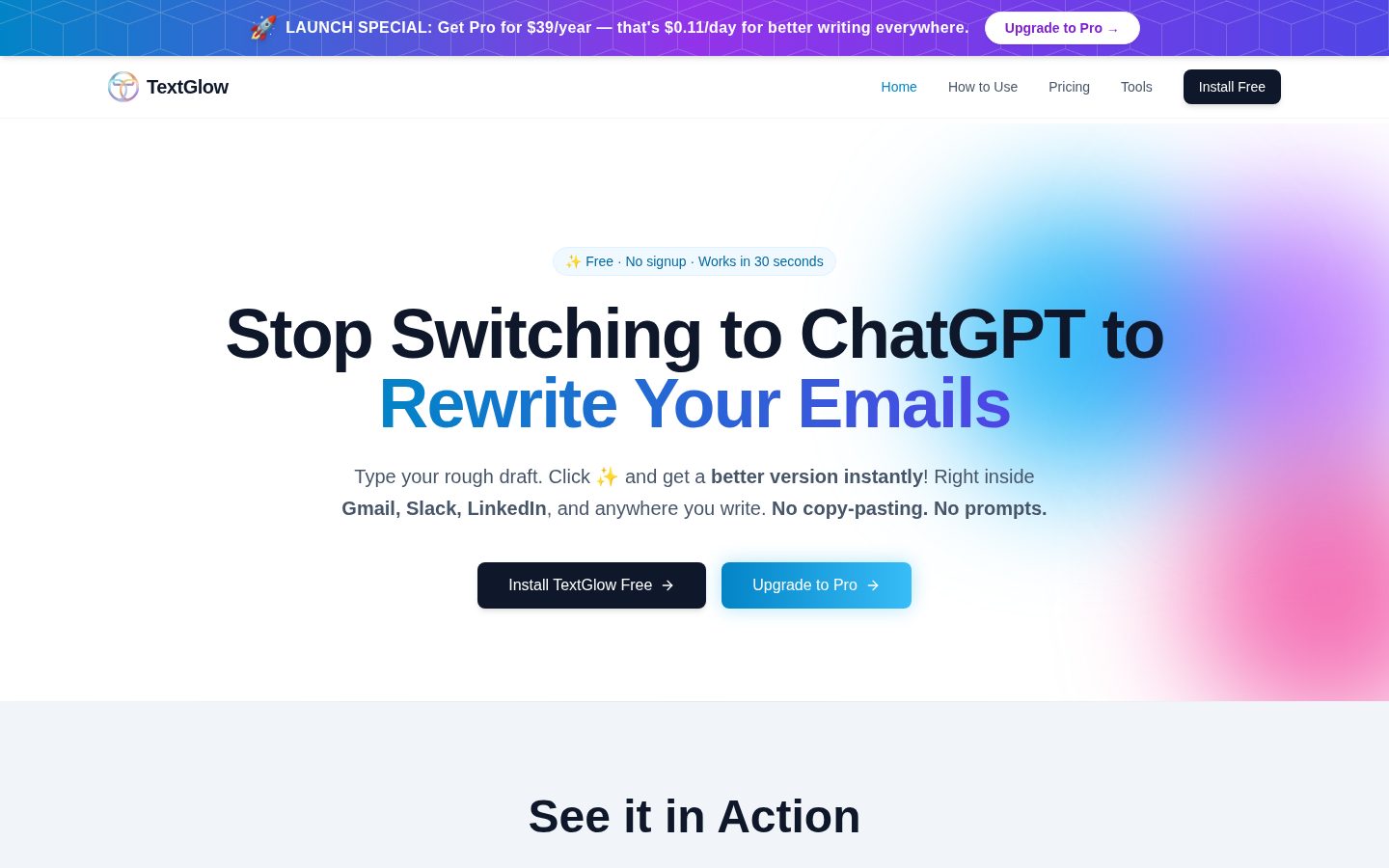 Textglow Homepage