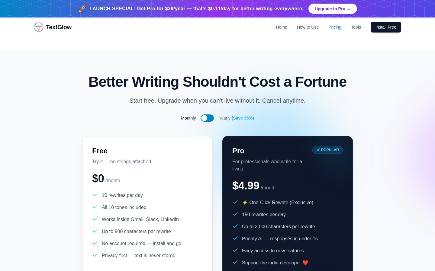 Textglow Pricing