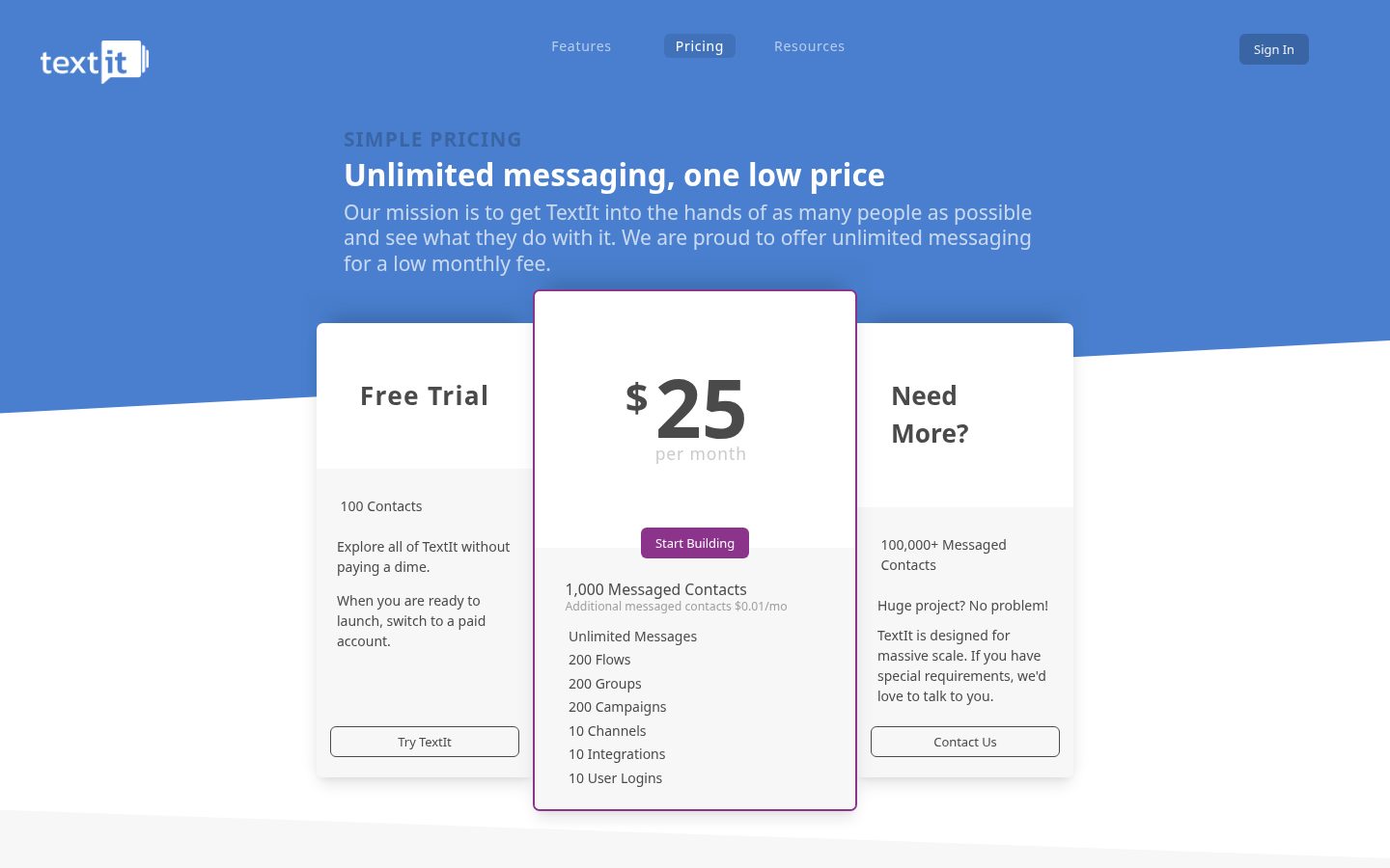 TextIt Pricing