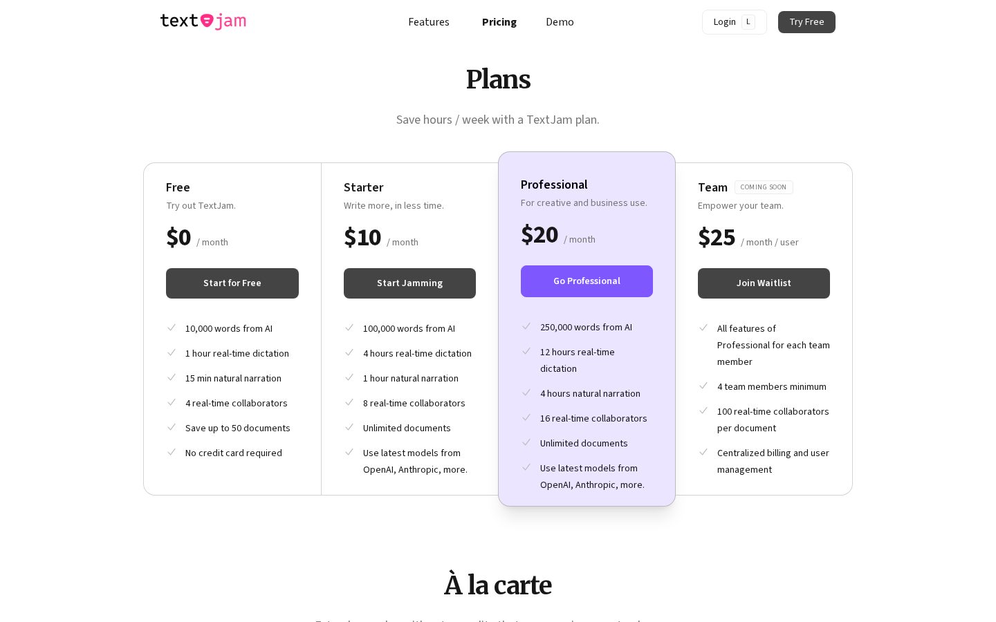 TextJam Pricing
