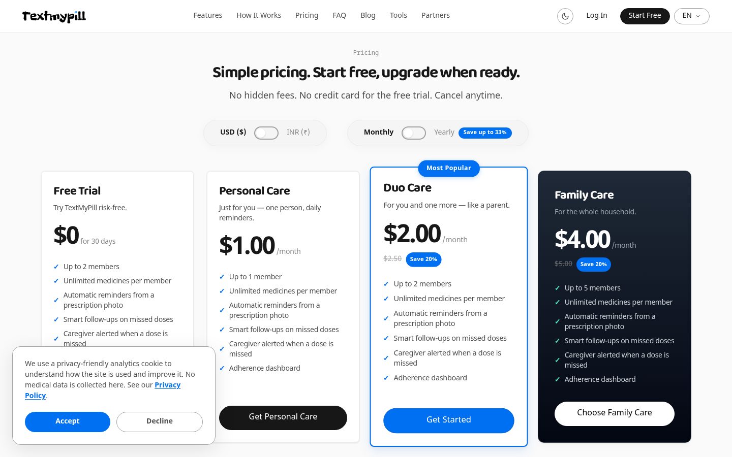 TextMyPill Pricing