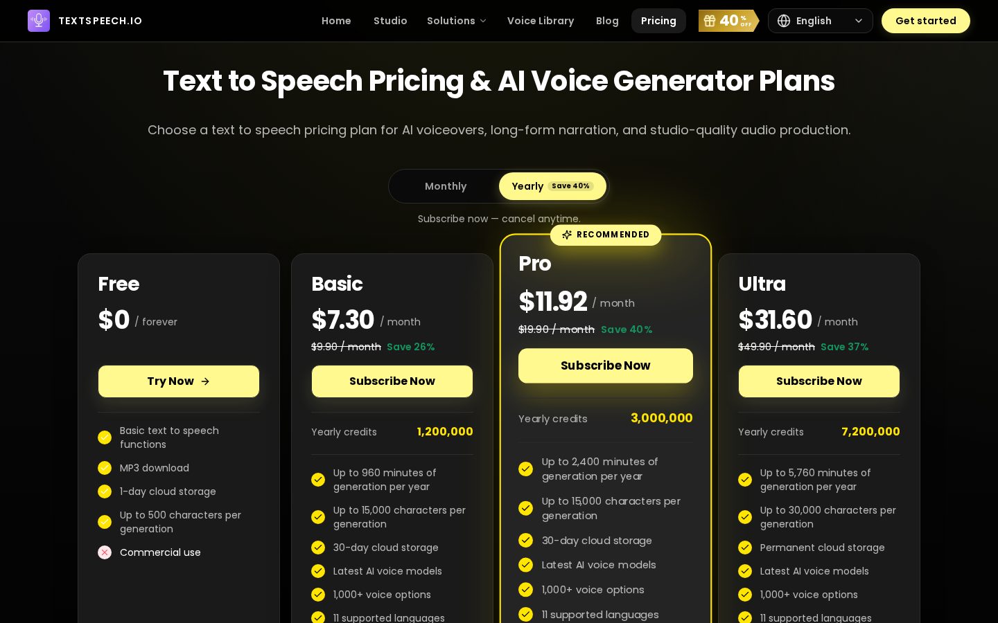 TextSpeech Pricing