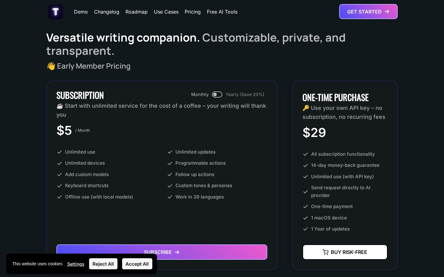 TextWisely – Your everyday writing companion Pricing