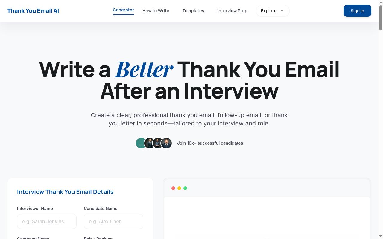 Thank You Email AI Homepage