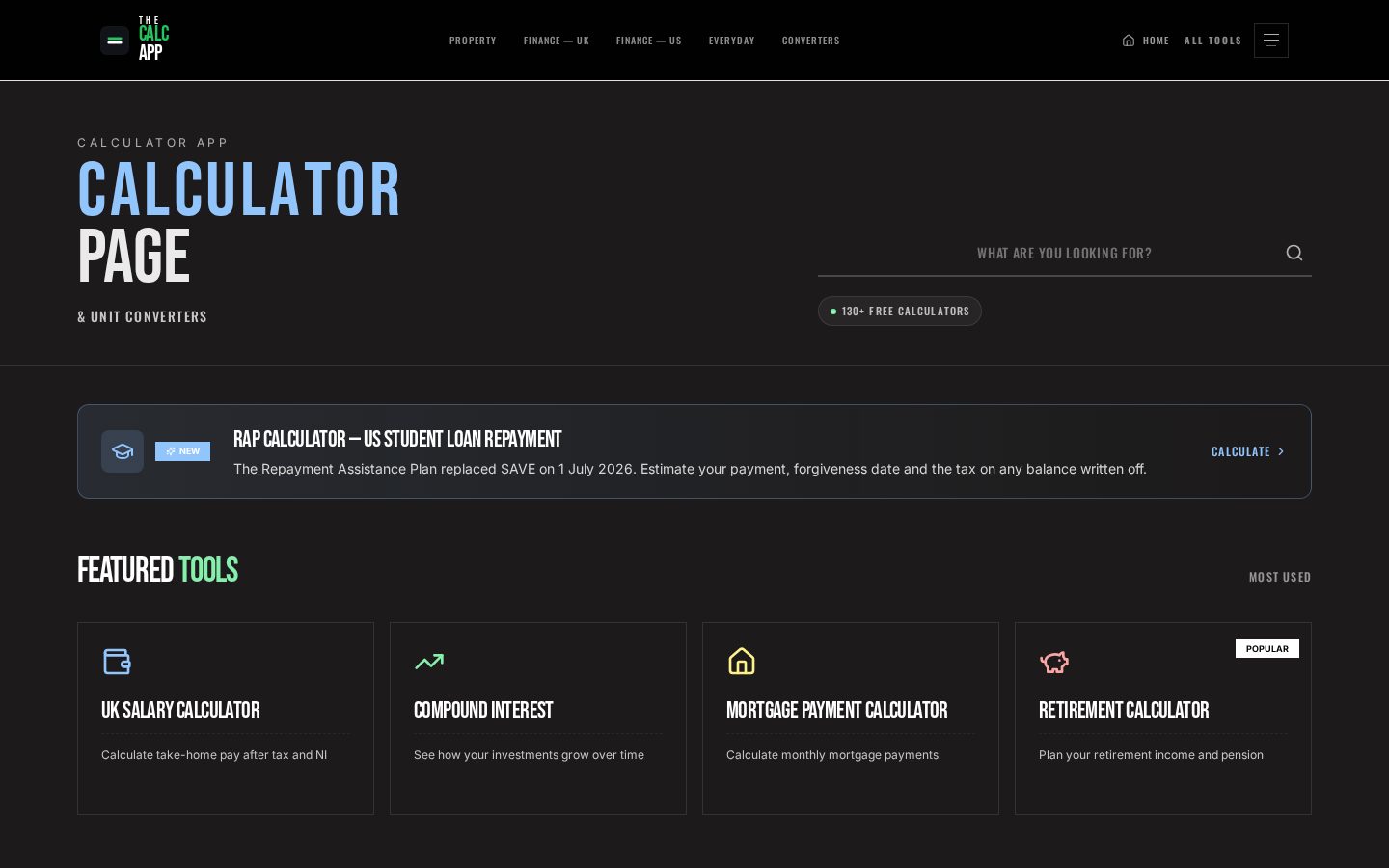 The Calculator App Homepage