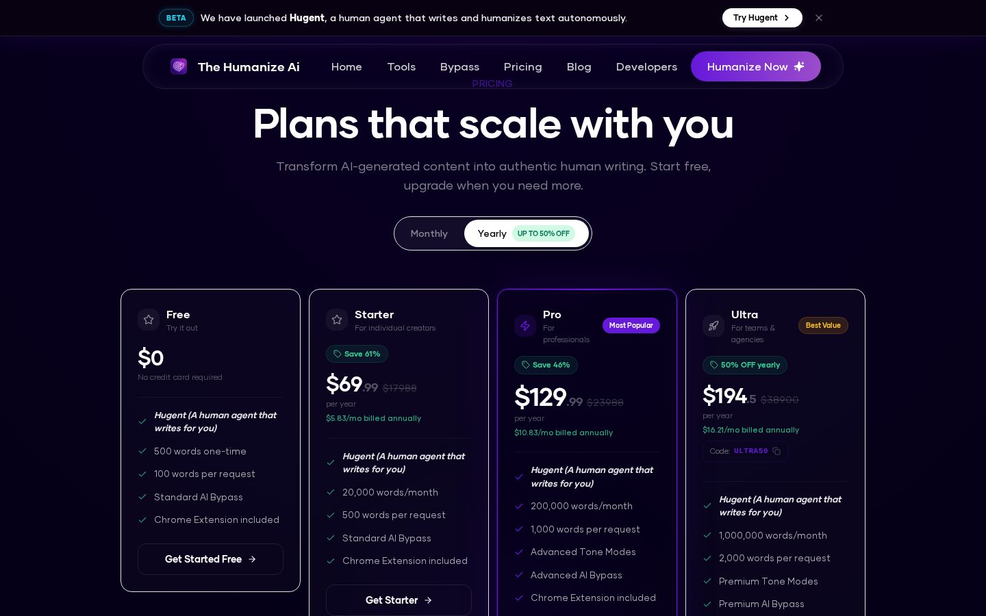 The Humanize AI Pricing