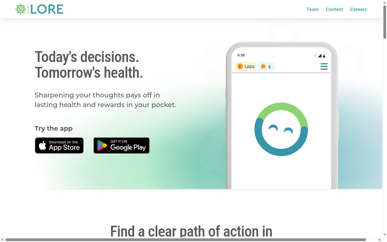 The Lore App homepage