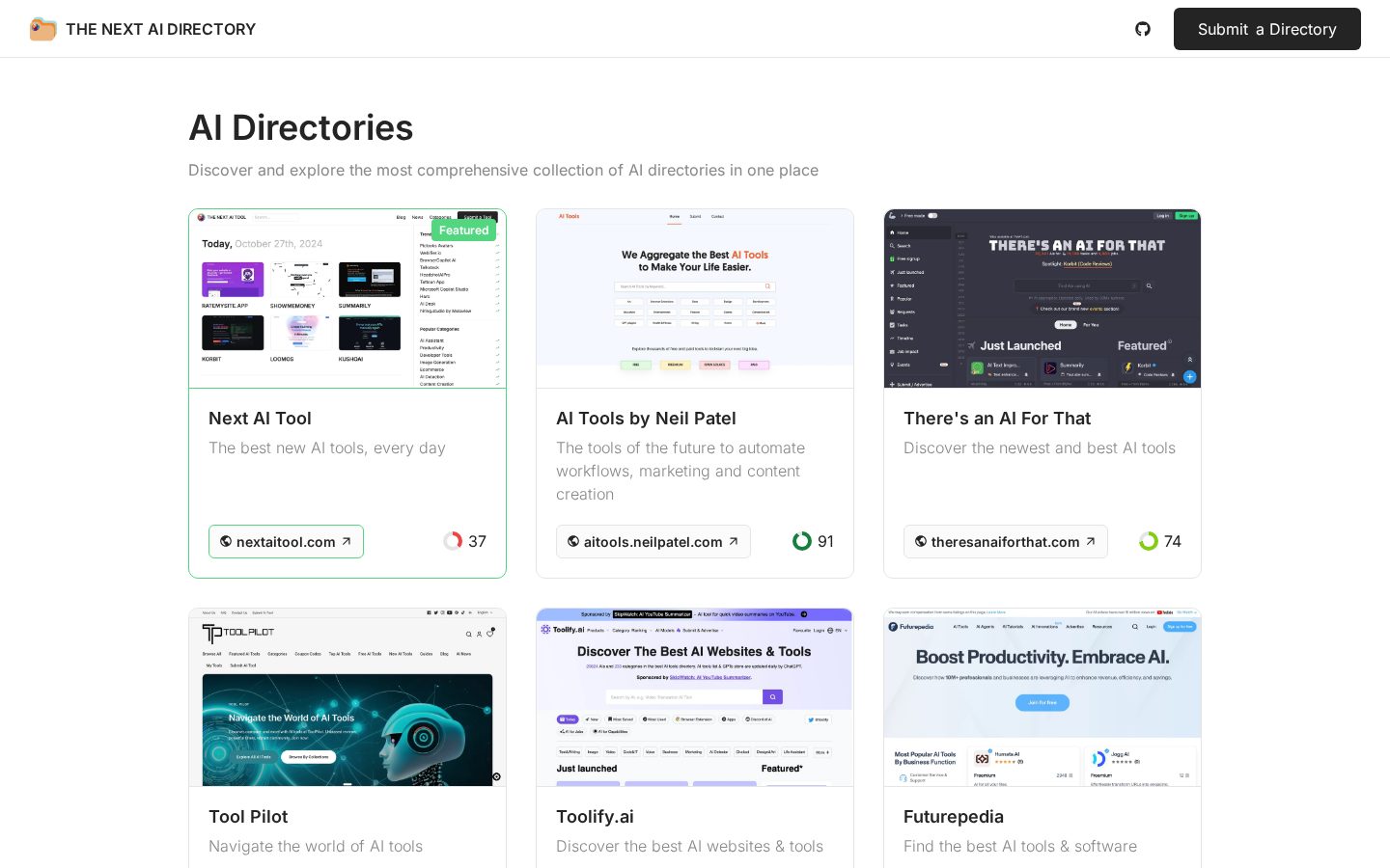 The Next AI Directory Homepage