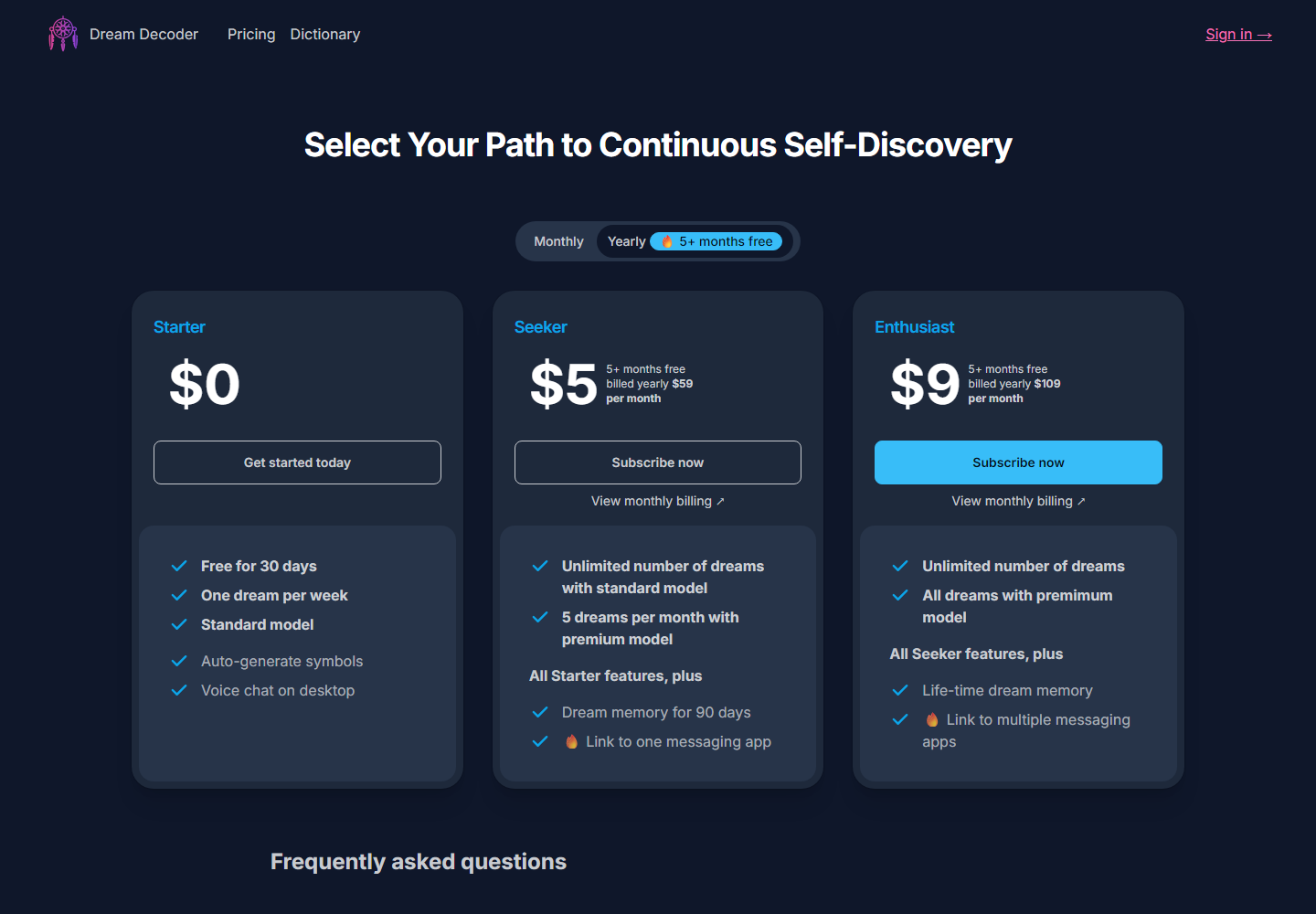 The Only AI Dream Interpreter That Remembers All Your Dreams pricing
