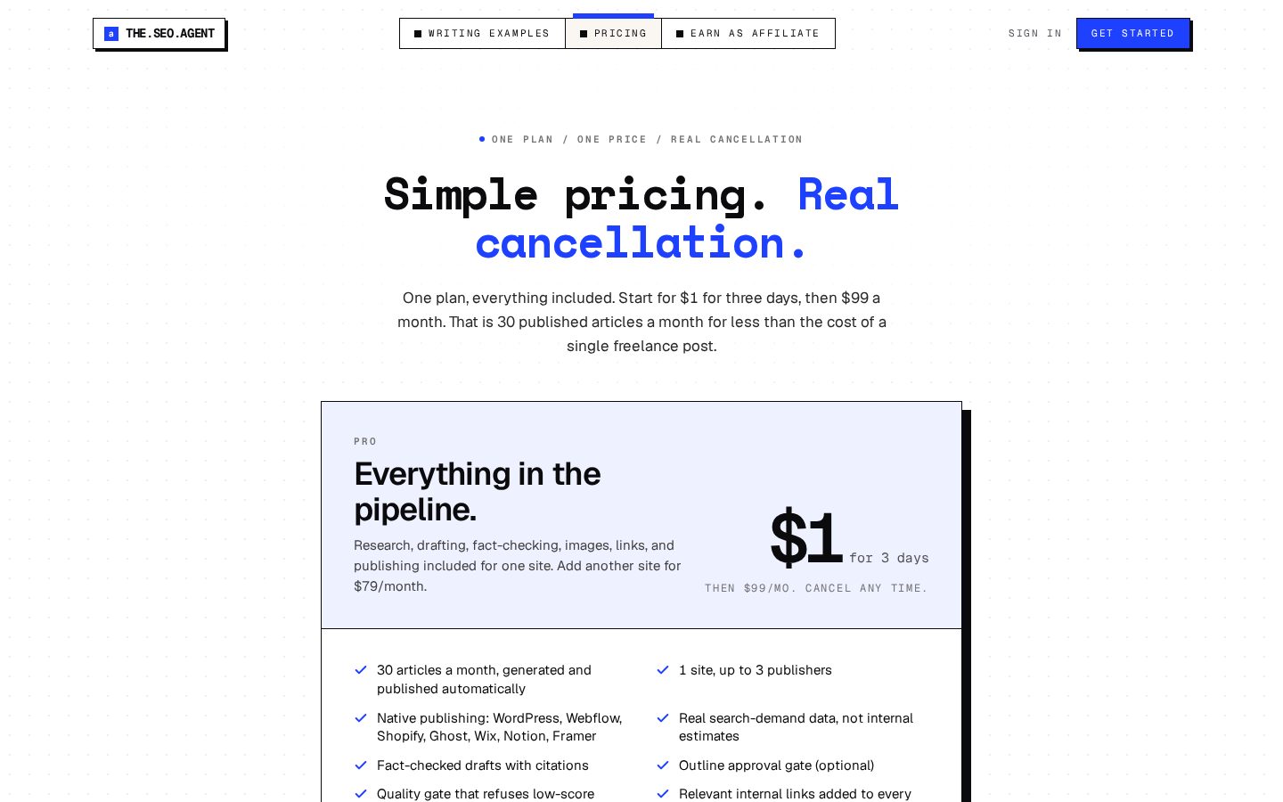 The SEO Agent Pricing