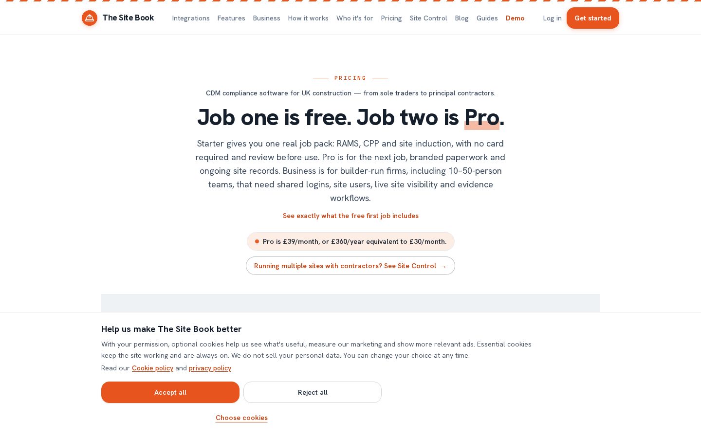 The Site Book Pricing