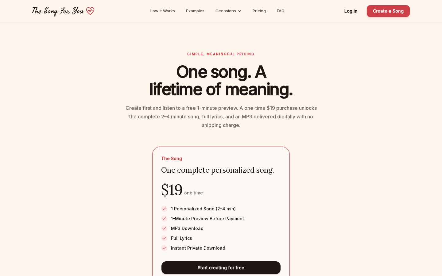 The Song For You Pricing