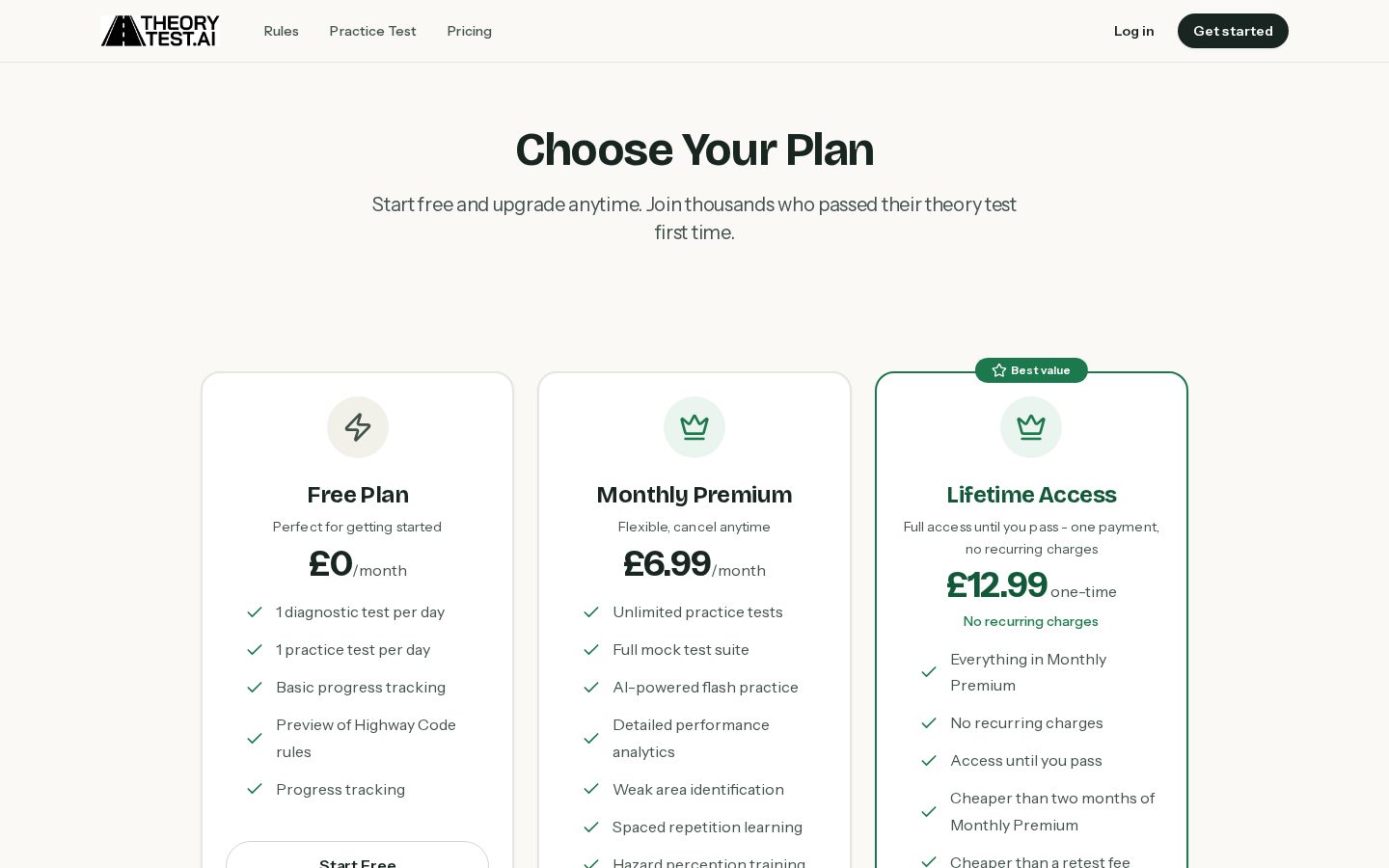 TheoryTestAI Pricing