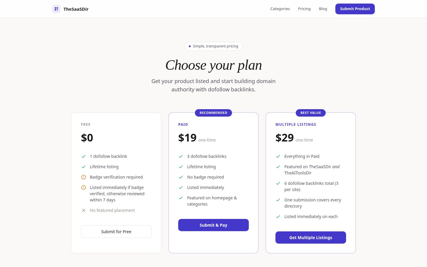 TheSaaSDir Pricing