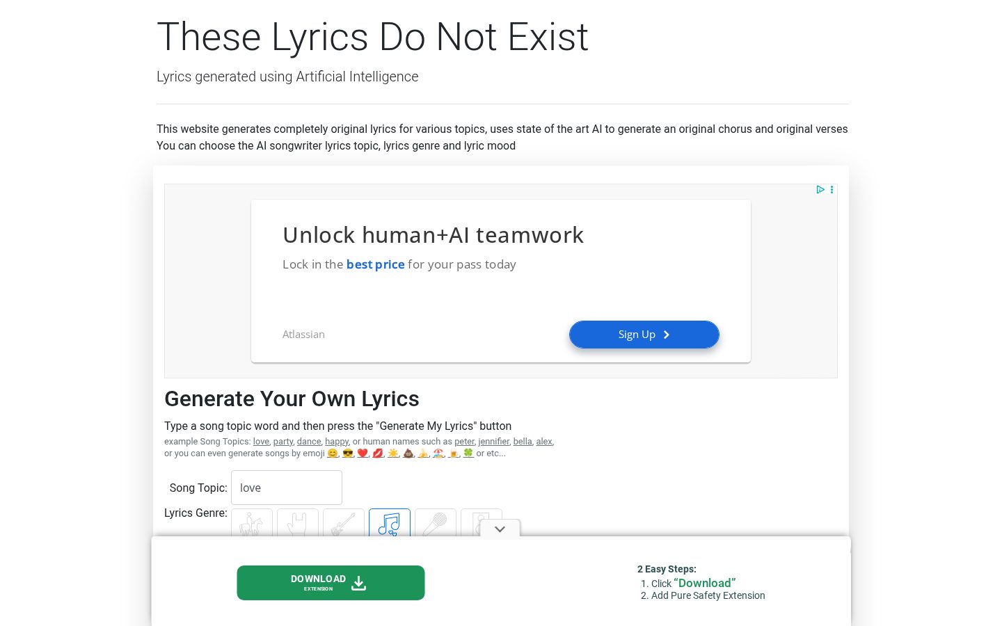 These Lyrics Do Not Exist Homepage