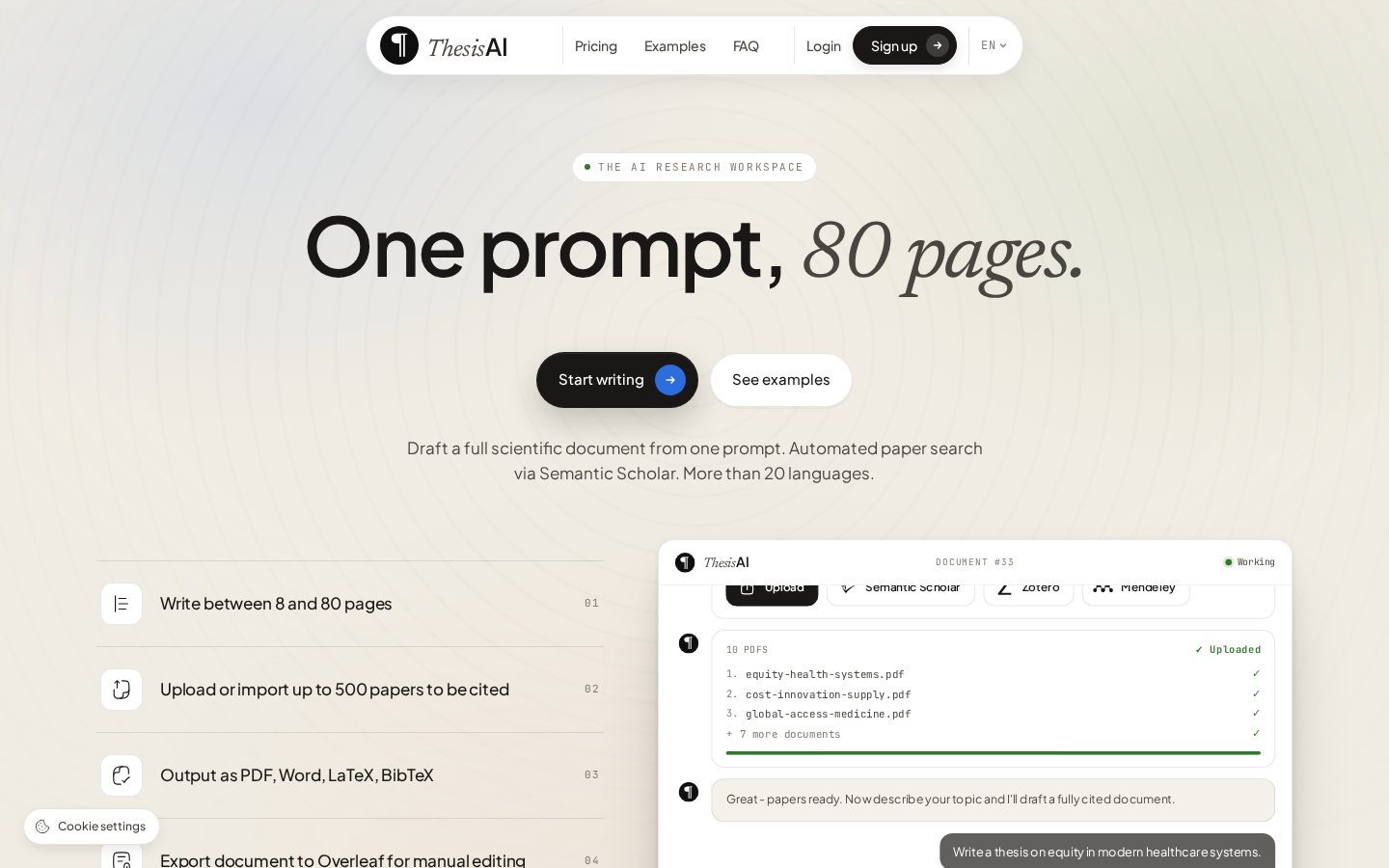 ThesisAI Homepage