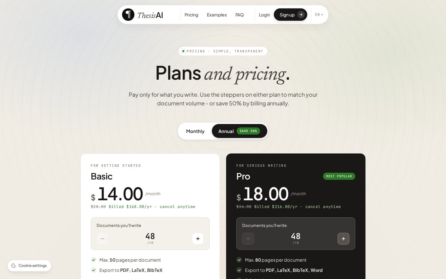 ThesisAI Pricing