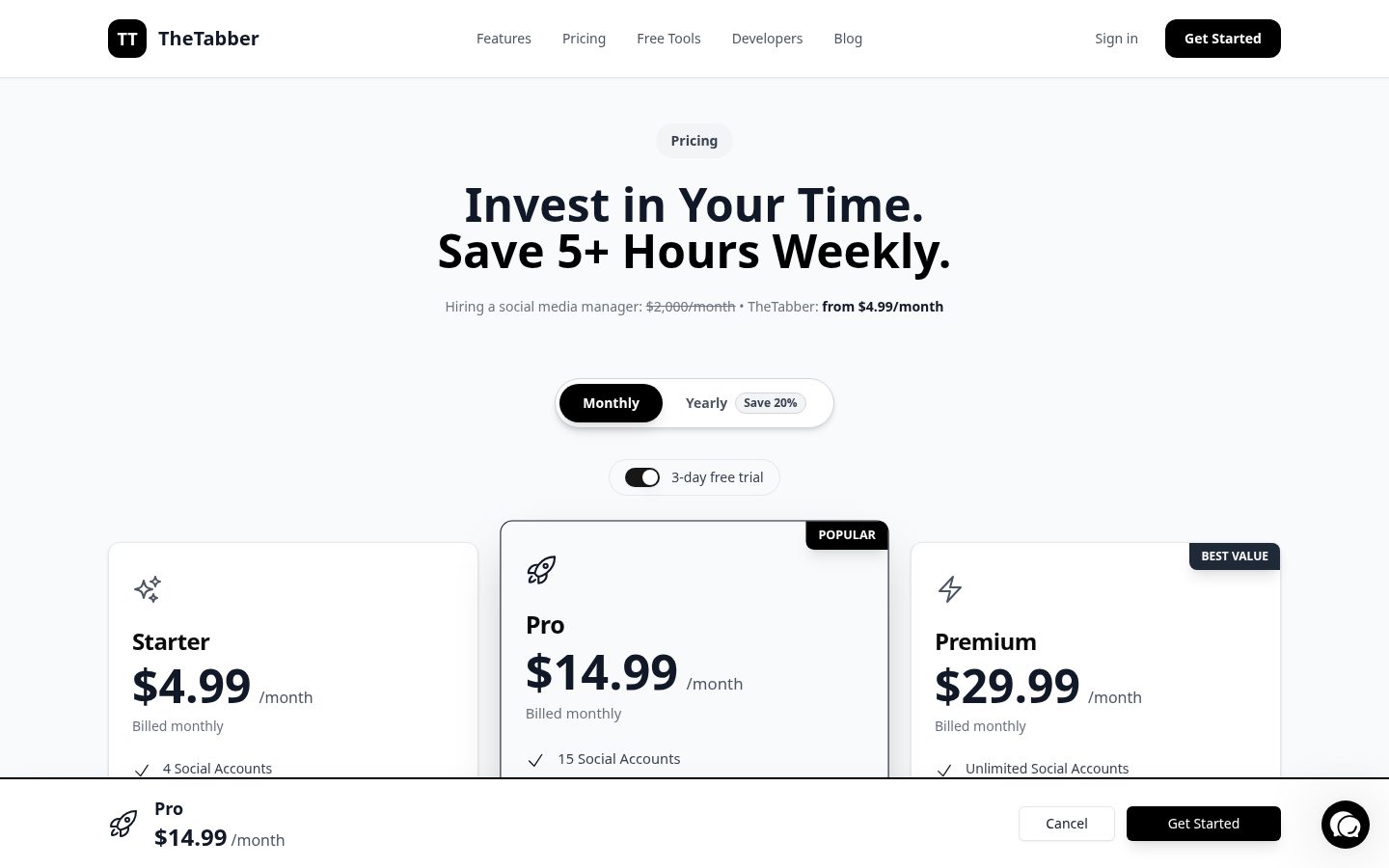 TheTabber Pricing