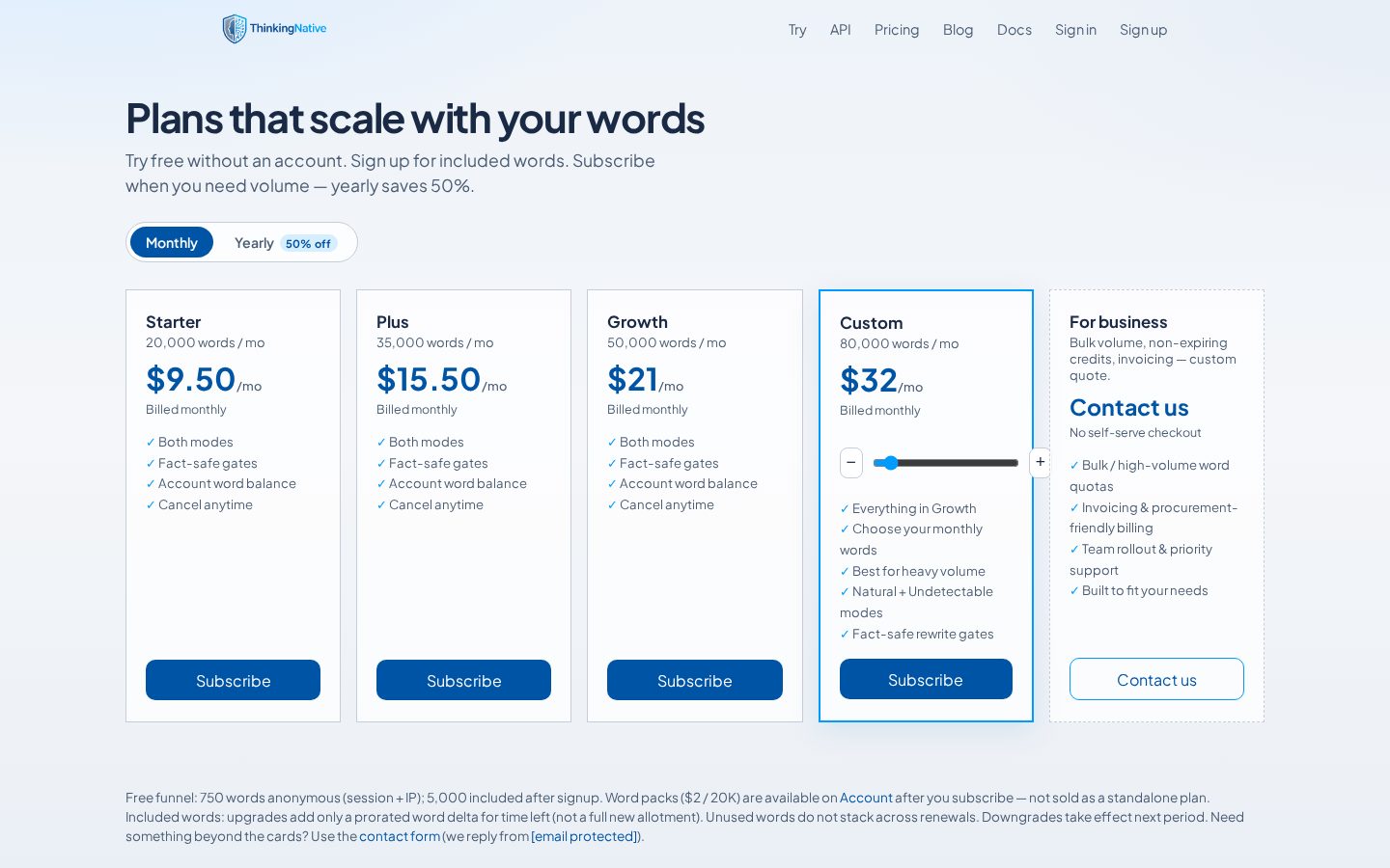 ThinkingNative Pricing